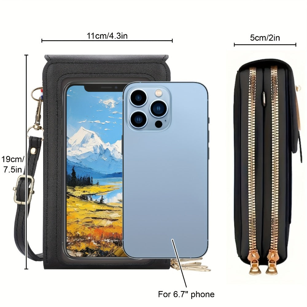 Touchscreen Cell Phone Purse, Mini Crossbody Phone Bag, with Zipper Wallet, Adjustable Shoulder Strap, Black