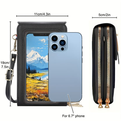 Touchscreen Cell Phone Purse, Mini Crossbody Phone Bag, with Zipper Wallet, Adjustable Shoulder Strap, Black