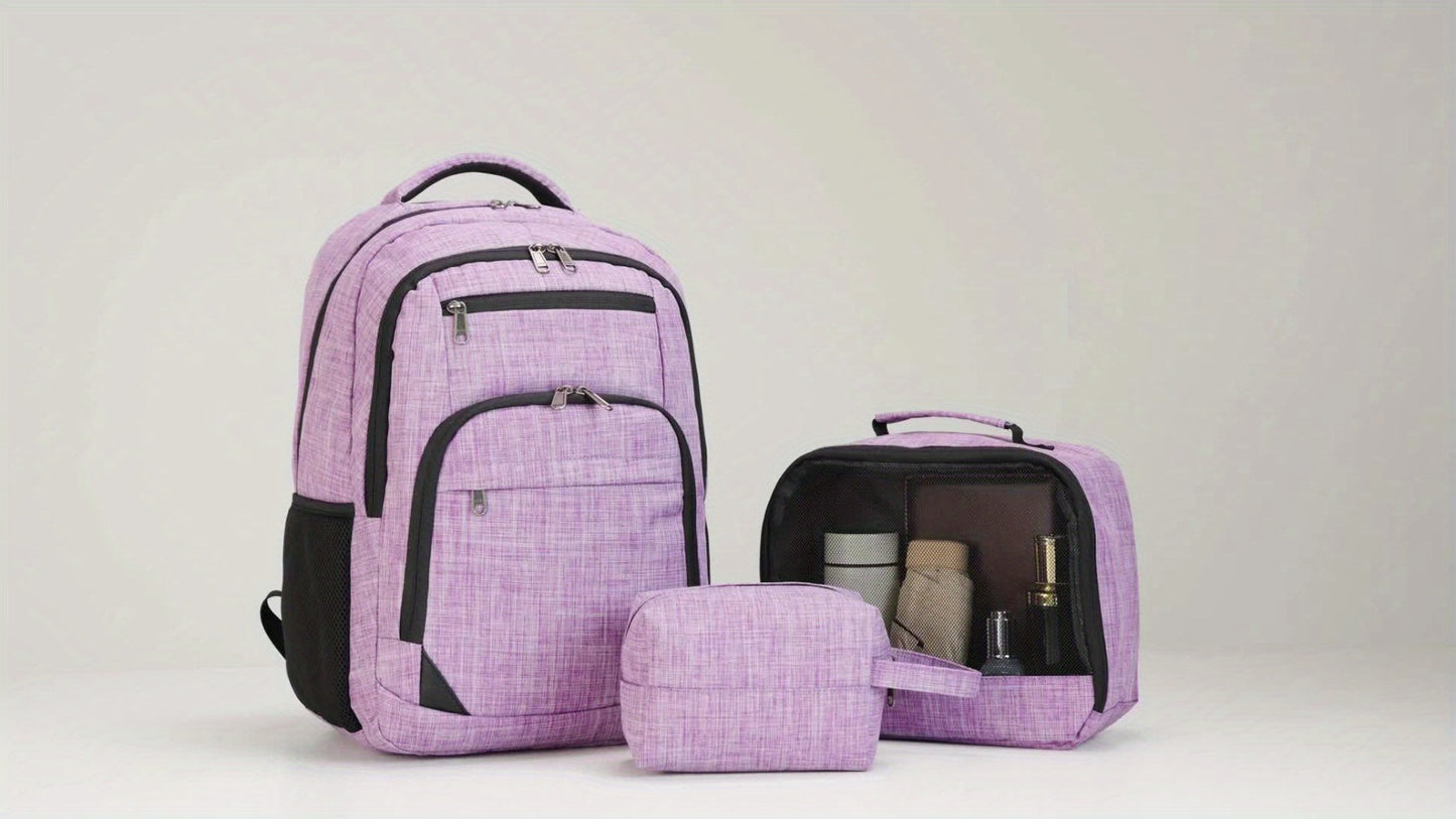 Unisex Backpack, Teen School Bag, 15.6-Inch Laptop Backpack, Business, College, Travel, And Daily Commute 3pcs Set