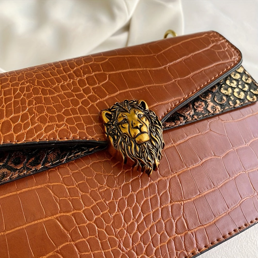 2025 New Women'S Crossbody Bag with Golden Chain And Animal Headdress- Small Square Shoulder Bag, Urban Fashion Buckle Closure Design, Suitable for Casual And Formal Looks, Multifunctional Accessory, High-End Elegant Handbag, Fashion Item