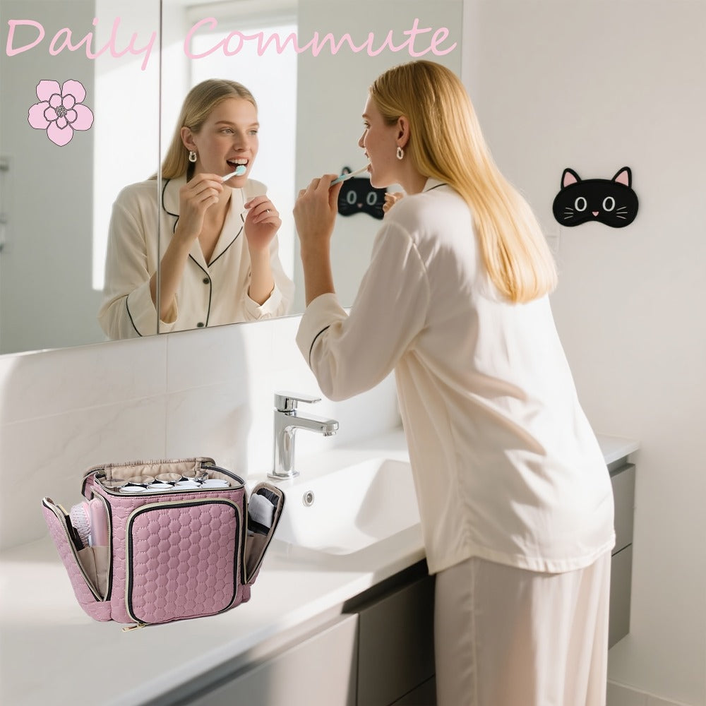 Crossbody Cosmetic Bag, Portable Cosmetic Bag, Multi-pocket Cosmetic Storage Bag, Toiletry Bag, Dry and Wet Separation Toiletry Bag, Large-capacity Travel Toiletry Multi-function Bag, Pink and Black Cosmetic Bag