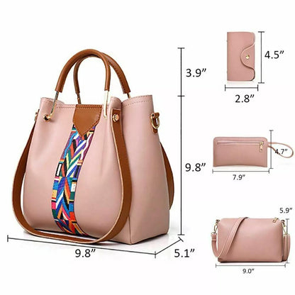 4 in 1 Women Handbag Set Soft PU Leather Top Handle Bag, Tote Bag, Shoulder Bags Crossbody Bag Wallet Purse Set