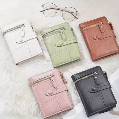 Small Wallets for Women Trifold Multiple Card Slots Holder with ID/ Photo Window Zipper Coin Pocket Purse Perfect for Everyday Use