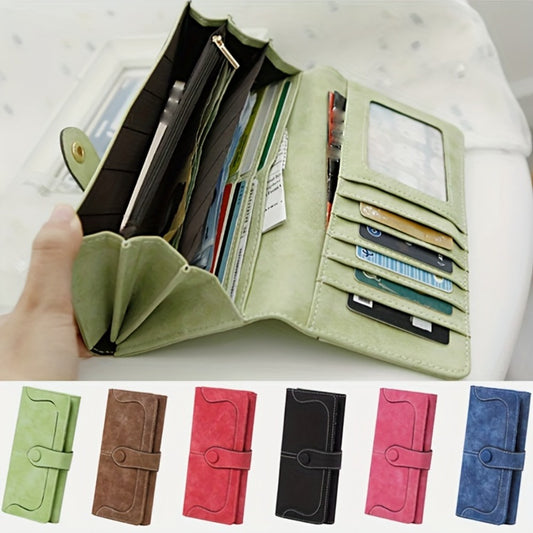 Women's Vegan Wallet, 17 Card Slots Card Holder Bifold, Large Capacity Zipper Pocket Phone Handbag with ID Window