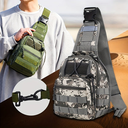 Tactical Chest Bag for Men Women - Digital Camo Design - Multiple Compartments & Molle System - Perfect for Outdoor, Hiking, Cycling, Enthusiasts - Small Items Carrier with US Flag Patch, Outdoor Gear, Hiking Accessories, Rugged Look, Sturdy Zipper, Highq