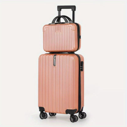 2pcs Luggage Set, 20-Inch Carry-On + 14-Inch Makeup Case, Hardshell Trolley Suitcase with Hooks And TSA Lock & Spinner Wheels, for Business Trips And Vacations. Rose Golden/Silvery/Deep Blue