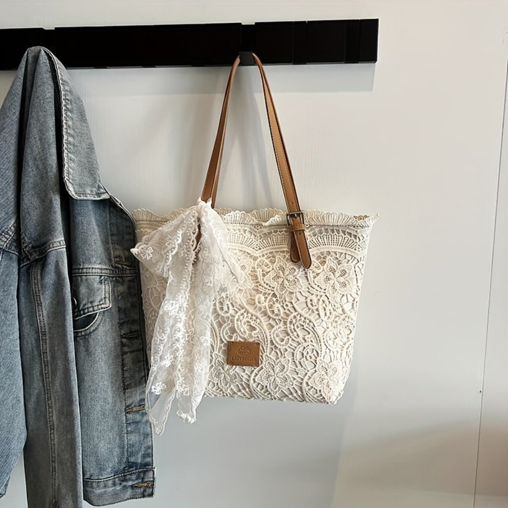 2025 New Style Lace Tote Bag/ Shoulder Bag: Elegant And Premium with Floral Decorations, Perfect for Daily Commuting Or Photo Shooting, Ideal Holiday Gift (Halloween/Thanksgiving/Christmas)