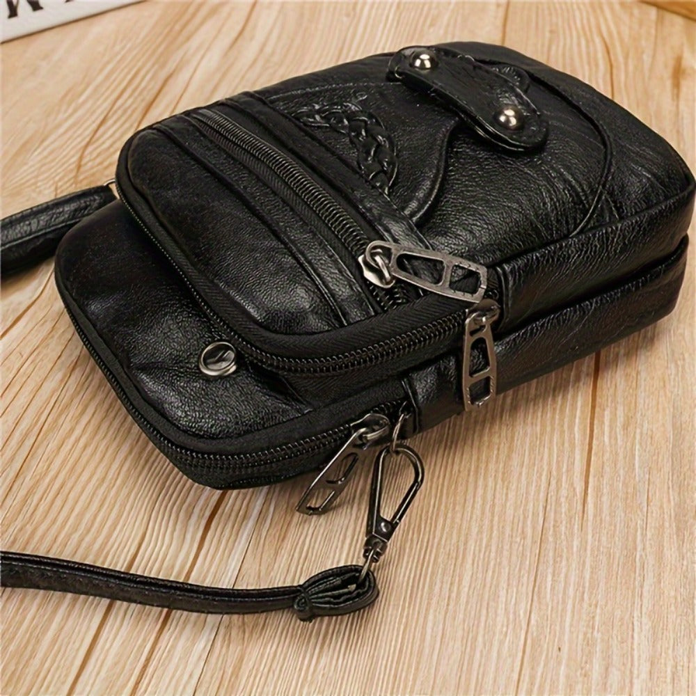 Vintage Multi-Pocket Zippered Crossbody Bag for Women, Upgraded Soft Fabric, Stylish Urban Women Crossbody Bag with Studded Lace Detail, Multi-Compartment Phone Wallet for Daily Use, with Adjustable Strap, Black/Brown 1pc