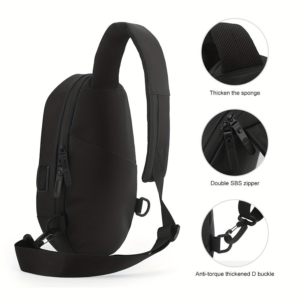 Geometric Sling Chest Bag with USB Charging Port, Hard Shell Crossbody Pack for Hiking Cycling