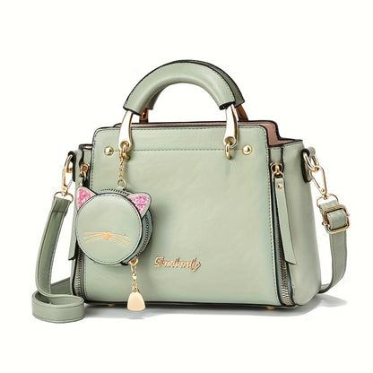 Fashion Ladies Top Handle Satchel Bags - Small Purses And Handbags For Women Teenage Girls - With Kitten Pendant -  Suitable for Everyday Use & Parties - Perfect Gift for Teenagers & Young Women