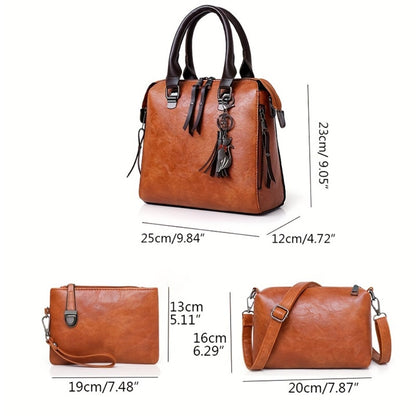 4pcs Vintage Handbag, Adjustable Strap, Casual Handbag