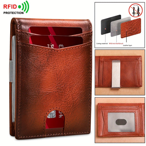 CIEPHIA Genuine Leather RFID Blocking Wallet - Slim Retro Bifold with Front Pocket & for id Slot, 12-Card Holder Suitable for ID, Credit Cards, Cash, Driver' License Holder, Minimalist Gift for Everyday Carry
