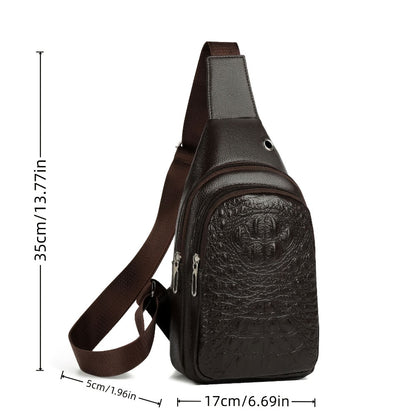 1pc Crocodile Pattern Sling Bag - Unisex Versatile Travel Backpack - Men'S Chest Bag With Headphone Jack Hole - Multiple Compartments Adjustable Brown Chest Bag - Shoulder Bags Gifts For Travel, Sports & Camping, Stylish Zipper Closure