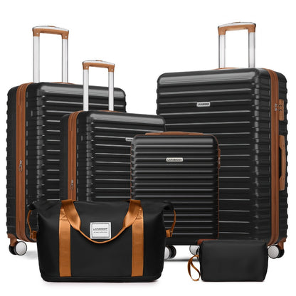 ABS Luggage 6pcs Set, Expandable Luggage Set (limited to 24 Inches&28 Inches), Luggage with Swivel Wheels, Large Capacity Family Travel Hard Shell Luggage, with TSA Lock, Portable, Handbag/18 Inches/20 Inches/24 Inches/28 Inches