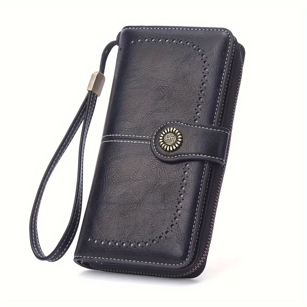 1pc Women's RFID Blocking Large Capacity Long Wallet with Wrist Strap - Multi-Compartment Zipper Purse, Phone Holder for Passport/Credit Cards, for smartphonelook (Smartphone Compatibility Varies by Model)