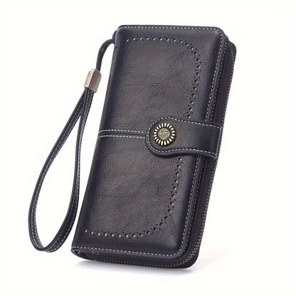 1pc Women's RFID Blocking Large Capacity Long Wallet with Wrist Strap - Multi-Compartment Zipper Purse, Phone Holder for Passport/Credit Cards, for smartphonelook (Smartphone Compatibility Varies by Model)