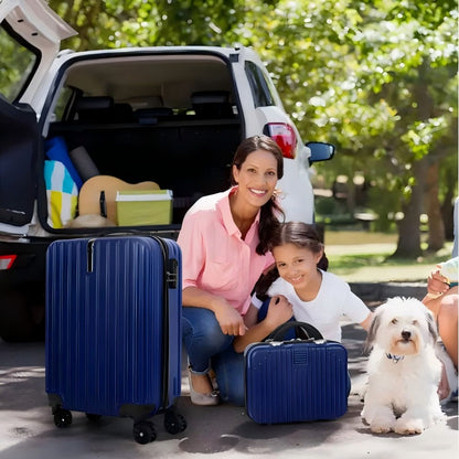 2pcs Airline Approved Carry-On Luggage Set Suitable for -20"+14" Hard Shell ABS+PC Suitcase with TSA, Spinner Wheels & Hook Attachment - 20” & 14” Blue Airplane Travel Case (Airport Approved)