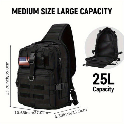 1pc 6.6gal Tactical Sling Backpack, Single Shoulder Crossbody Bag for Hiking Camping, Adjustable Strap Buckle & Smooth Zipper, Front D - ring Suspension, Outdoor EDC Pack with Flag Patch, Everyday Carry Gear for Men Women