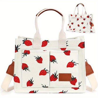 Large Capacity Multi-Pocket Tote Bag with Adjustable Crossbody/Handheld Strap, Wrist Strap & Button Closure - // Handbag for Work, Travel, Shopping - Casual Durable Handheld Bag