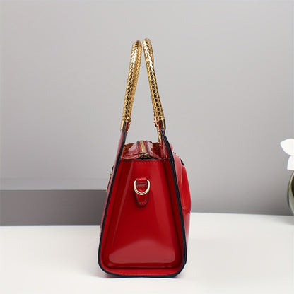 2025 Summer And Autumn Light Luxury New European And American Fashion Bow Lacquered Faux Leather Versatile Single Shoulder Cross Shoulder Handbag, Middle Aged Mother'S Bag