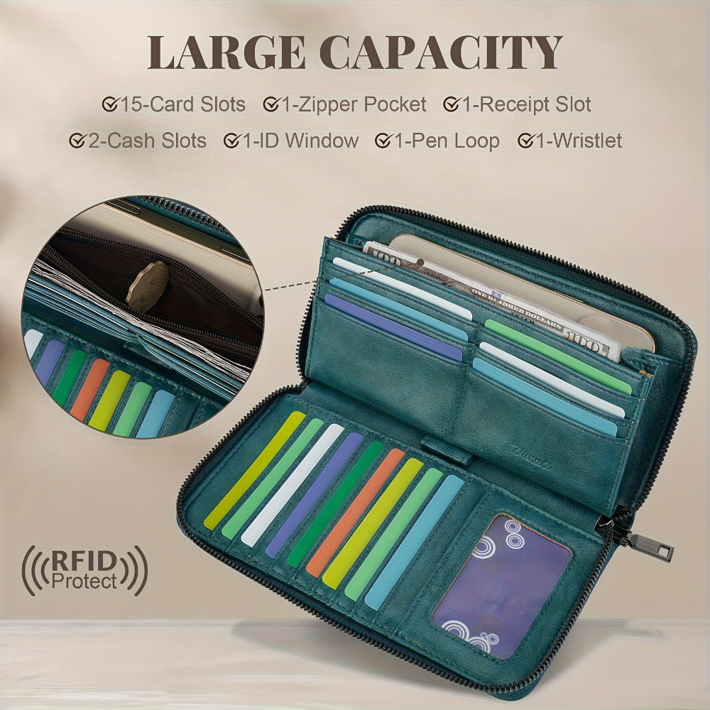 Vintage Women Wallet Vegan With RFID Blocking Zipper Card Holder Designer Ladies Clutch With ID Window Wallets Mother'S Day Gift