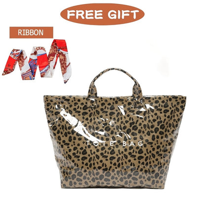 Fashion High-end Texture Large Capacity Leopard Print Tote Bag, PU Open Tote Bag Storage Bag, Niche Design Versatile Tote Bag Beach Vacation Tote Bag