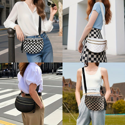 Fashionable Crossbody Bag with Multiple Pockets, Spacious And Versatile Shell Design, Trendy Chest Bag Featuring a Plaid Print, Equipped with Adjustable Shoulder Straps, Ideal for Outdoor Activities, Shopping, Parties, Gifting, Walking