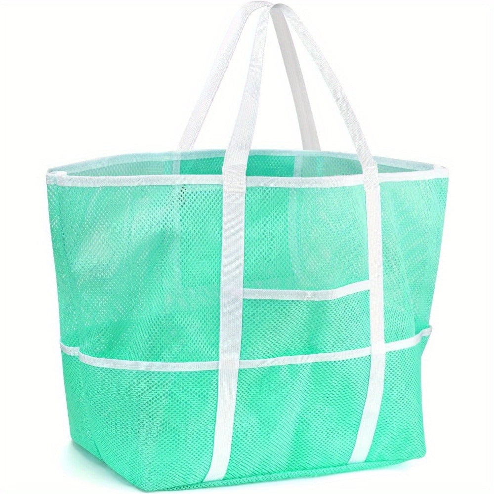 One Extra-Large Mesh Beach Tote Bag That Is Foldable And Easy to Carry, Perfect for Pool Outings, Boat Trips,, And Vacation Necessities. This Lightweight Swim Bag Features a Zipper And Additional Pockets for Organizing Your Essentials
