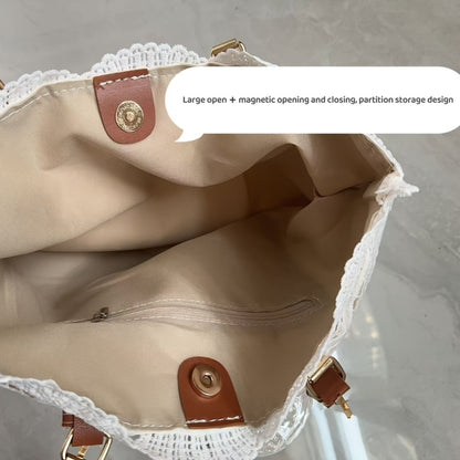 2025 New Style Lace Tote Bag/ Shoulder Bag: Elegant And Premium with Floral Decorations, Perfect for Daily Commuting Or Photo Shooting, Ideal Holiday Gift (Halloween/Thanksgiving/Christmas)