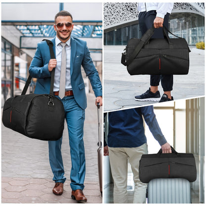 RAINSMORE Carry On Garment Bag Convertible Suit Travel Bag With Shoes Compartment Large Hanging Garment Duffel Bag Weekender Duffle Bag For Men Women, Black
