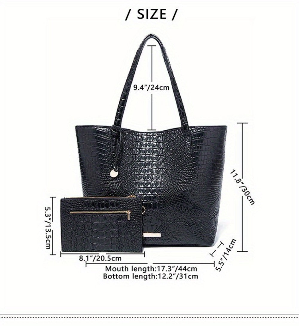 Tote Bag for Women – Large Capacity, Crocodile Pattern Two Piece Set | Bag Vero – detail view 22