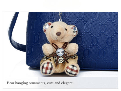 Women's Tote bag set, 4pcs bear pendant bag, large capacity tote purse crossbody bag