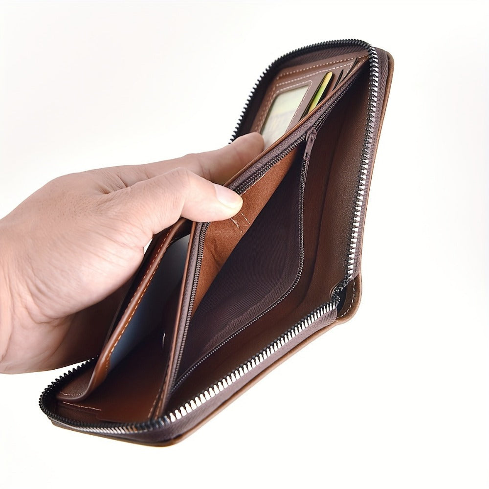 Men's Wallet – 3 Colors, Retro Embossed Zipper Faux Leather | Bag Vero – detail view 6