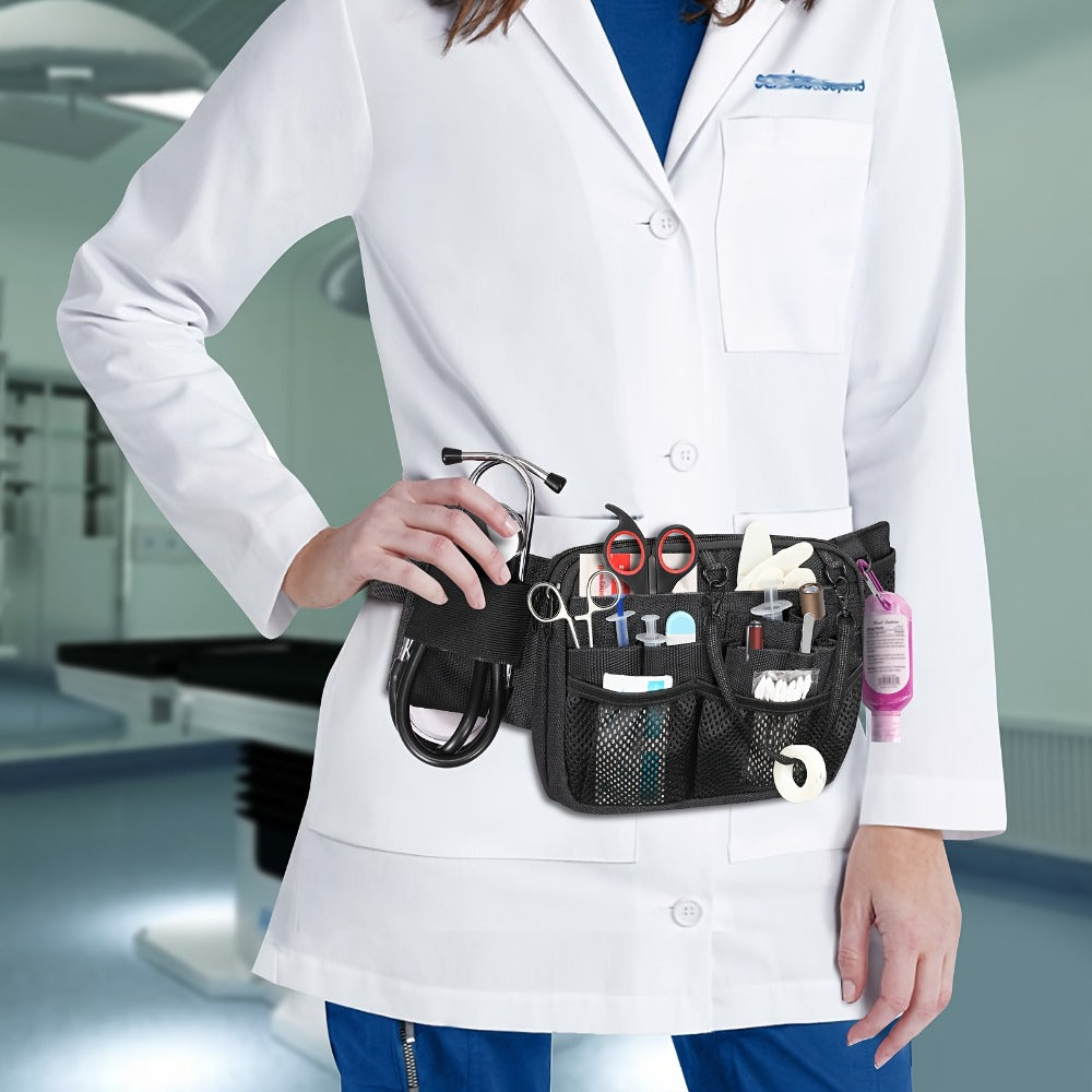 Nurse Belt Bag with Tape Holder, Multi Compartment Medical Gear Pocket Nursing Organizer Belt Bag, Apron Hip Bag Utility Waist Pack for Stethoscopes Bandage Scissors Medical Supplies