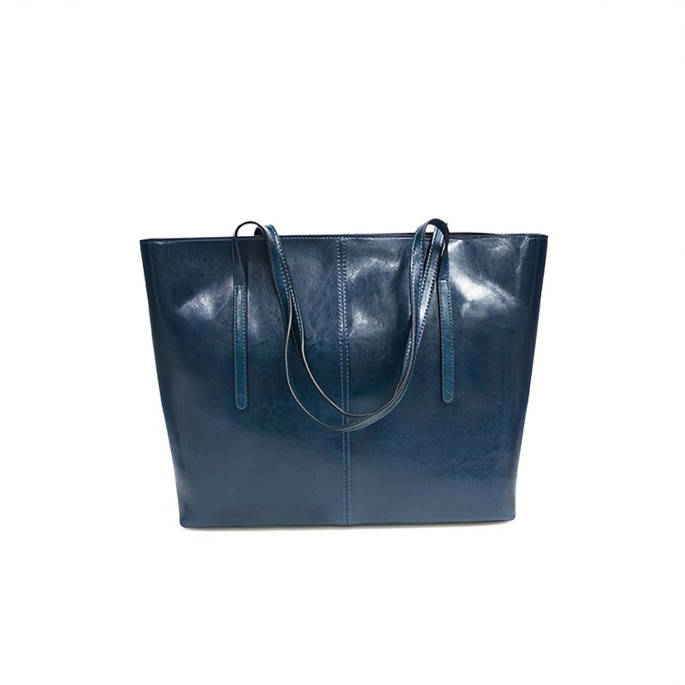 High-quality Oil and Wax Genuine Leather Tote Bag, Double-compartment Zipper Inner Pocket Design, Large-capacity Portable Crossbody Bag, Elegant Shoulder Bag