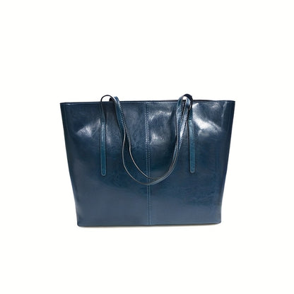 High-quality Oil and Wax Genuine Leather Tote Bag, Double-compartment Zipper Inner Pocket Design, Large-capacity Portable Crossbody Bag, Elegant Shoulder Bag