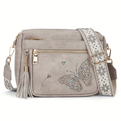 Butterfly Crossbody Purse For Women, Lightweight Medium Crossbody Bag Soft Faux Material Women'S Shoulder Handbags With Tassel Mothers Day Gift
