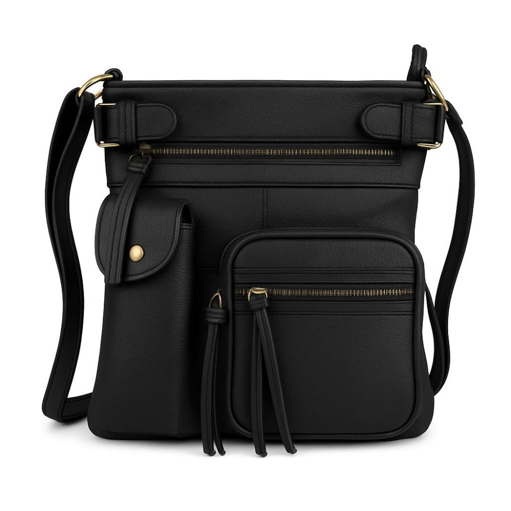 Super Soft Genuine Leather Crossbody Bag with Top Belt Accent – Classic Bronze Hardware