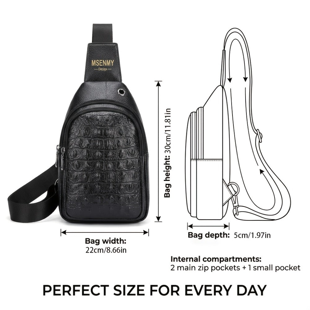Men' PU Crocodile Texture Crossbody Bag with Adjustable Strap & Earphone Hole - Large Capacity Multi-Compartment Waist/Waist Bag Suitable for Daily Commute, Travel, Business, Retro Style, Sturdy Durable for Phone, Tablet, Earphones