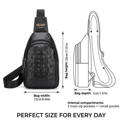 Men' PU Crocodile Texture Crossbody Bag with Adjustable Strap & Earphone Hole - Large Capacity Multi-Compartment Waist/Waist Bag Suitable for Daily Commute, Travel, Business, Retro Style, Sturdy Durable for Phone, Tablet, Earphones