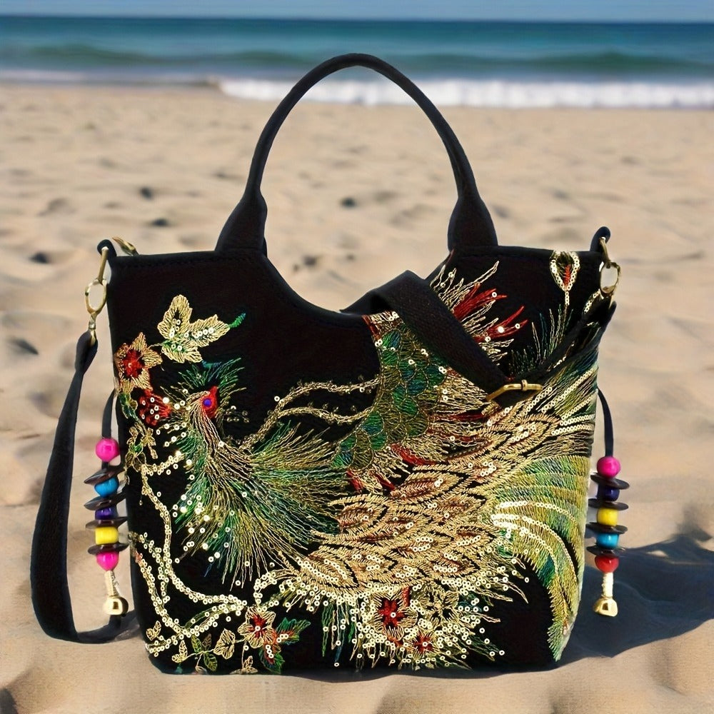 Embroidered Bag Peacock Embroidery Shoulder Portable Diagonal Package Satchel Handbags Purse