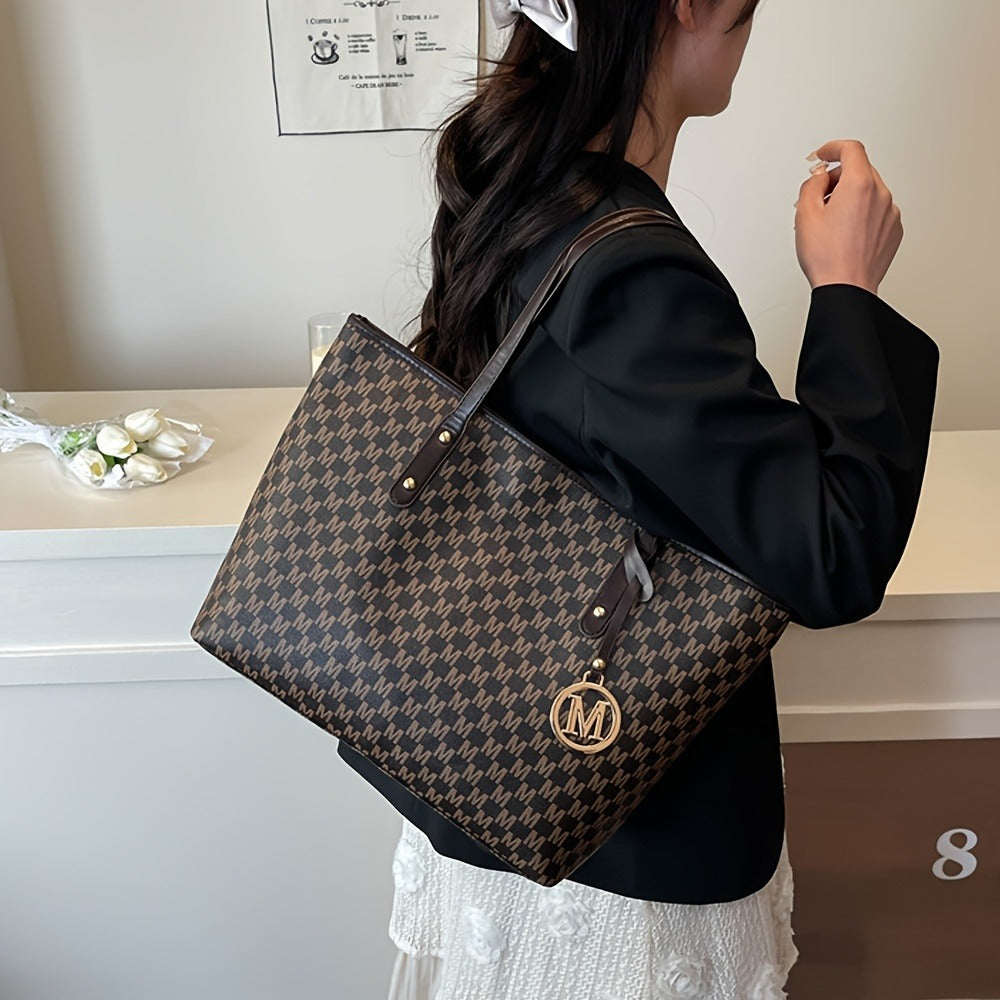 Sanrio Women'S Large Capacity Tote Bag, with Small Pink Bag And Decorative Bow, Zipper Closure Design, 3pcs/4pcs, Fashion Letter Print Shoulder Bag, Handbag for Daily Casual Travel Commute