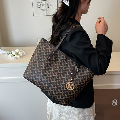 Sanrio Women'S Large Capacity Tote Bag, with Small Pink Bag And Decorative Bow, Zipper Closure Design, 3pcs/4pcs, Fashion Letter Print Shoulder Bag, Handbag for Daily Casual Travel Commute