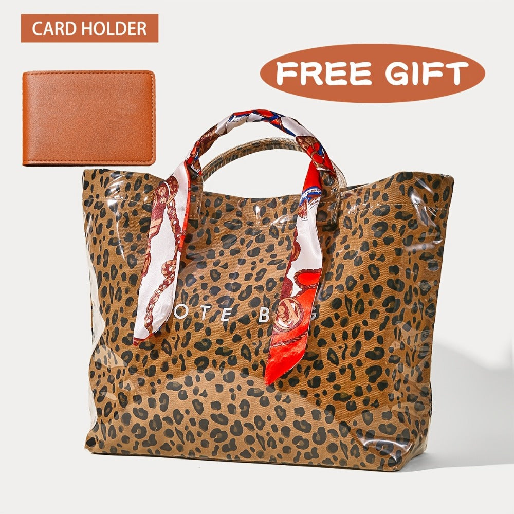 Fashion High-end Texture Large Capacity Leopard Print Tote Bag, PU Open Tote Bag Storage Bag, Niche Design Versatile Tote Bag
