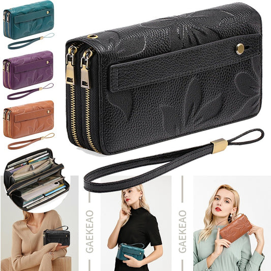 Phone Wallet for Women, Large Capacity RFID Blocking Bifold Clutch with Wrist Strap, Holds Any Smartphone, 24 Card Slots, Genuine Leather, Fits All Phones - Best Deal