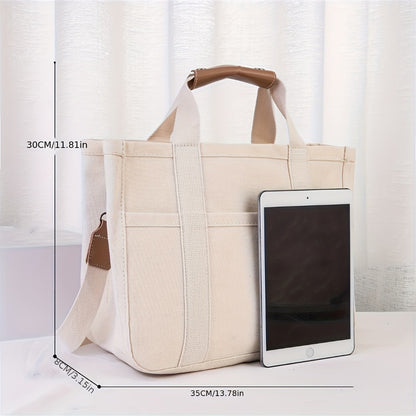 [Multi-Pocket Shoulder Bag] Spacious Multi-Pocket Shoulder Bag Featuring Compartments, Versatile Tote Design, Sturdy Handles, in Beige Color