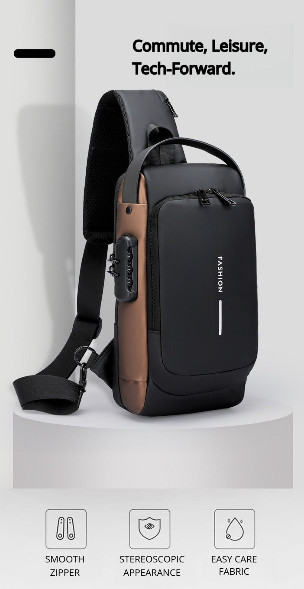 Combination Lock Security Chest Bag - Large Business Crossbody, Durable Travel & Work Tote