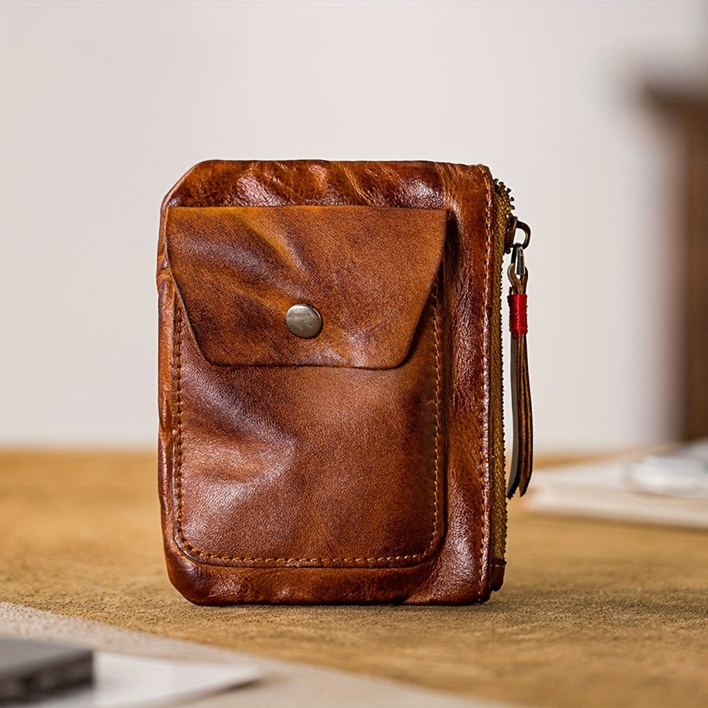Viking Wallet Sporran Credit Card Package 1pc Leather Zipper Coin Purse Wallet with Card Slots, Snap Coin Organizer, Change Holder, Card Case, Leather Zipper Storage Bag for Men & Women
