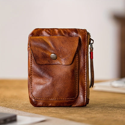Viking Wallet Sporran Credit Card Package 1pc Leather Zipper Coin Purse Wallet with Card Slots, Snap Coin Organizer, Change Holder, Card Case, Leather Zipper Storage Bag for Men & Women