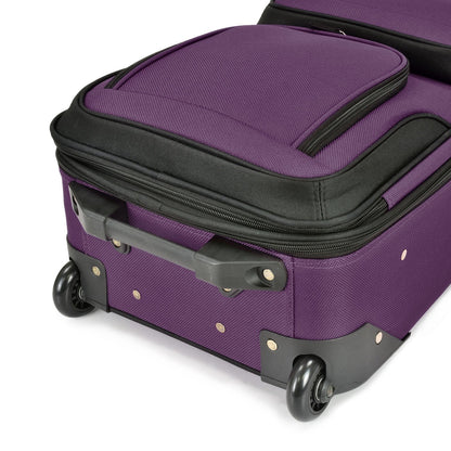 U.S Traveler Rio 2-Pcs Polyester Carry-onSuitcase w/ Tote | Soft Shell Lightweight, Softside Expandable & 360° Dual Spinner Wheels | Airline Approved 21" + 10" | Matching Color, Black, Blue, Green, Teal, Purple, Red, Yellow, Pink, Camo, Gray - Travel Lugg